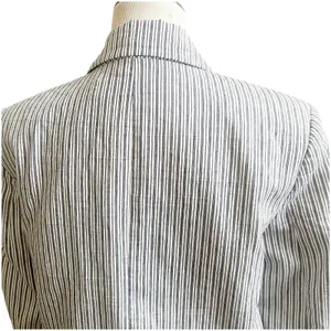 Zara Women’s Striped Linen Blend Boyfriend Blazer Size Medium Two Button Blue thumbnail 8