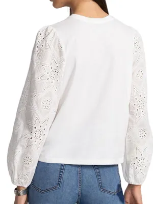 Johnny Was Jade Women’s Size S White Eyelet Puff Long Sleeve Nora Blouse Top thumbnail 2