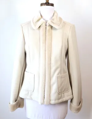Ann Taylor Beige Shearling Faux Zip Up Jacket Classic Minimalist XS Petite NWT thumbnail 1