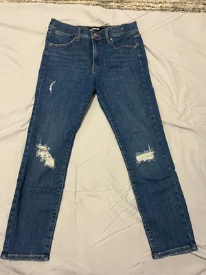 Express Blue Distressed Mid-Rise Cropped Skinny Jeans thumbnail 1