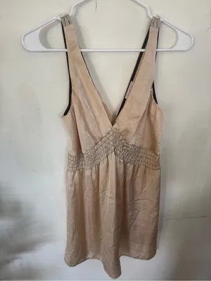 Vintage Y2K Solemio Cream V-Neck Smocked Waist Slip Dress thumbnail 3
