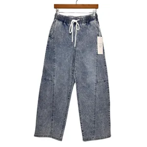 RISEN Light Wash Denim Slouchy Cropped Barrel Wide Leg Jeans Size Small thumbnail 2