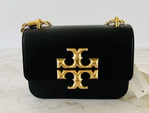 TORY BURCH Eleanor Solid Black Leather Small Convertible Crossbody Shoulder Bag thumbnail 4