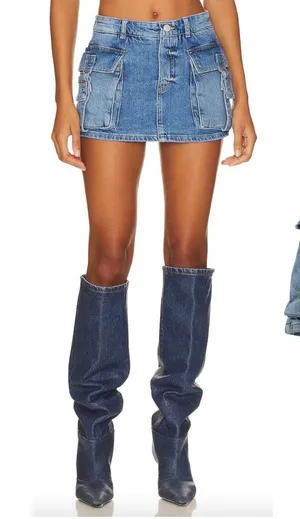 Free‎ People Denim Cargo Mini Skort Utility Pocket Buckle Blue Size 25 thumbnail 1