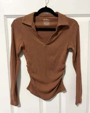 OGL Brown Collared Polo Shirt Long Sleeves Heat Tech Size XS thumbnail 1