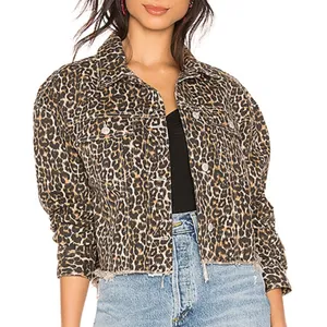 $158 NWOT Free People Cropped Leopard Oversized Denim Jacket XS thumbnail 4