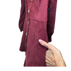 Lulus Burgundy Corduroy Button Front Mini‎ Dress Long Sleeve Square Neck XS NEW thumbnail 10