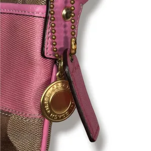 Coach Signature Stripe Swingpack Crossbody Bag Pink Tan Y2K Small Purse thumbnail 7