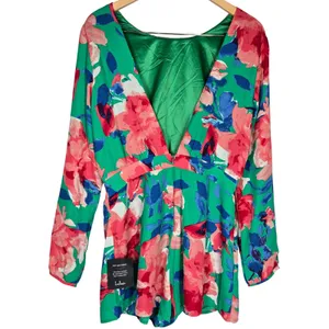 Lulu's Sweetest‎ Song Green Floral Print Backless Long Sleeve Romper M NEW thumbnail 2
