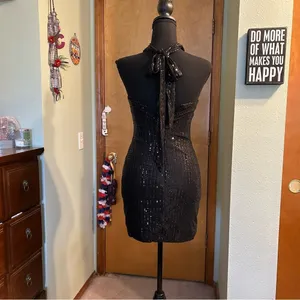 NWOT black sequined halter bodycon mini dress size 0 prom cocktail party dress thumbnail 4