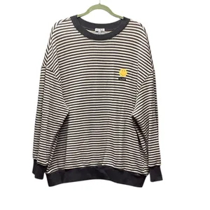 White Birch Smile emoji Crewneck Sweatshirt Charcoal Gray Stripe. Size XL thumbnail 4