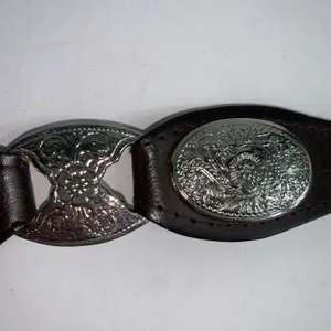 Southwestern Silver Medallion Brown Genuine Leather Country Belt 39" L thumbnail 6