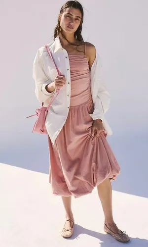 NWT FREE PEOPLE Liza Drop-Waist Midi Color: Tuscany Size M thumbnail 4
