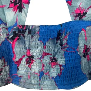 Band of the Free Blue Floral Key Hole Back Square Neck Crop Top Women Sz M thumbnail 3