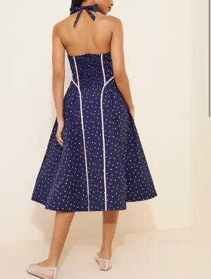 Anthropologie Halter V Neck Midi Dress With Polka dots thumbnail 2