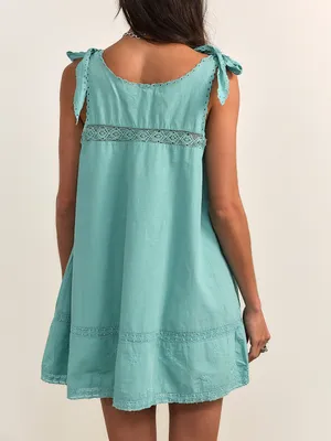 Free People Penelope Mini Dress in Wasabi Sauce Blue New w/ Flaw thumbnail 2