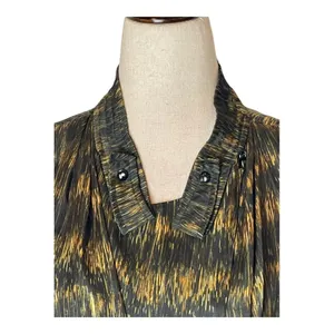 Isabel Marant Black And Gold Long Sleeve Pleated Draped Mini‎ Dress Size M thumbnail 3