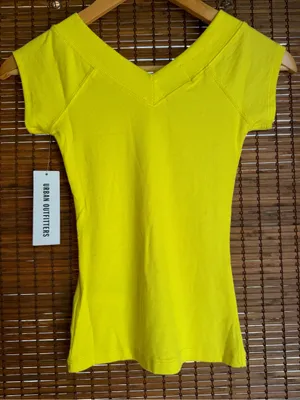 BDG Neon Yellow Ribbed V-Neck Cap Sleeve Top NWT S thumbnail 8