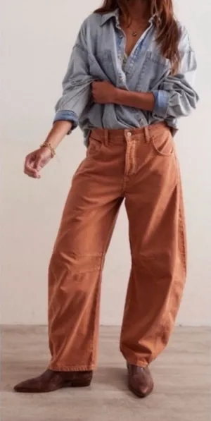 NWT Free People We The Free Good Luck Mid-Rise Barrel Jeans - ginger root - 32 thumbnail 1