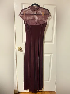 Vintage Style SZ 8 Mauve Velvet Lace Maxi Dress Whimsigoth Romantic Goth 90s thumbnail 2