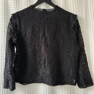 Zara women's large black slightly cropped lace blouse with sheer back goth thumbnail 3