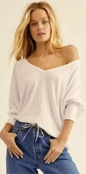 Free People Santa Clara Thermal Henley Womens Medium Alabaster NWT thumbnail 1
