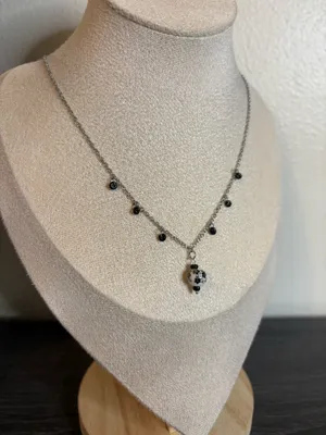 Handmade Black Floral Porcelain Charm Necklace | Waterproof & Tarnish Resistant thumbnail 3