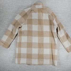 Marine Layer Wool Blend Coat Womens Med Beige Tan Plaid Check Pattern thumbnail 8
