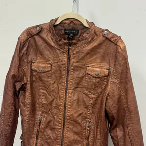 Bagatelle Womens Faux Leather Moto Biker Jacket Brown XL Banded Collar Full Zip thumbnail 4