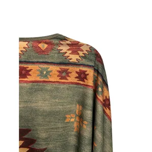 Southwestern Aztec Fringe Poncho Tunic Sage Green Earth Tone Top Santa Fe XL/XXL thumbnail 6