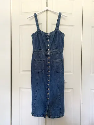 All Saints Elsie Dress Denim Midi Dress Button Down Tank Dress Size 8 thumbnail 3