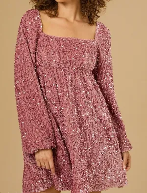 NEW Altar’d State Pink Sequin Holiday Dress Plus Size Medium NWT thumbnail 1