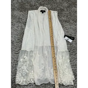 Long Vest Duster Women L Ivory Ethereal Boho Cottagecore Festival Layering NWT thumbnail 8