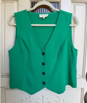 Melloday Womens Green V-Neck Button Front Tailored Vest Waistcoat Size Small thumbnail 1