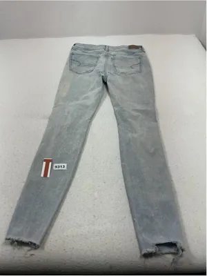 Womans Excellent American Eagle Jegging Stretch Distressed Blue Jeans Size 10 thumbnail 2