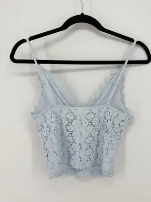 H&M Baby Blue Floral Lace Crochet Crop Cami‎ Top Women's S thumbnail 3