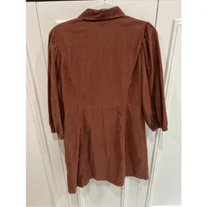 GAP Puff Sleeve Corduroy‎ Mini Dress Size Large Saddle Brown Western Cowgirl thumbnail 4
