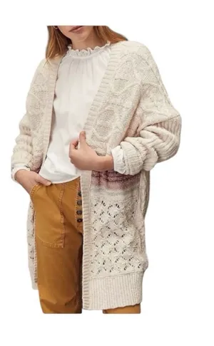 Anthropologie Pilcro Jemma Cable-Knit Open Cardigan Women Size XS/S Beige‎ Wool thumbnail 1