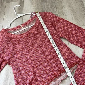 Free People Top geometric print mesh crop long sleeve womens Red small layering thumbnail 5