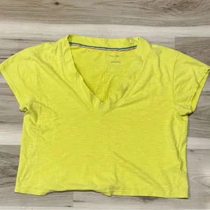 Anthropologie Pilcro Boxy Plunge V-Neck Tee Shirt Yellow Women’s Small thumbnail 2