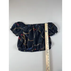 Iris Off‑Shoulder Crop Top Size M Black Gold Chain Detail thumbnail 3