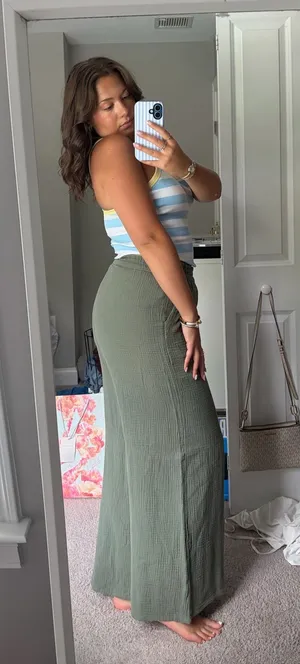 AMERICAN EAGLE Green Linen Pants thumbnail 1