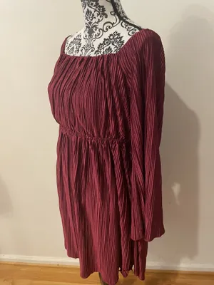 Inspired Hearts Burgundy Plisse Off-Shoulder Mini Dress 2X thumbnail 3