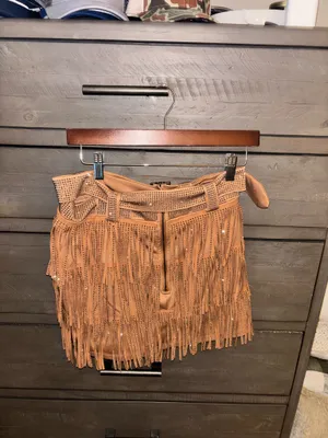 Rhinestone Fringe Mini Skirt Brown thumbnail 3