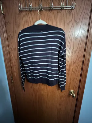 RVCA Women's Navy and White Striped Turtleneck Sweater thumbnail 4