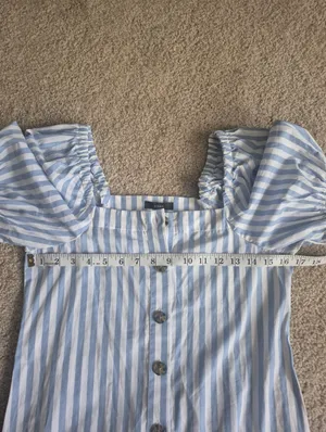 J. Crew Light Blue & White Striped Puff-Sleeve preppy summer Midi Dress XXS thumbnail 8