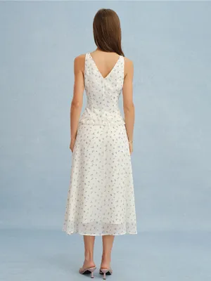 Rihoas Beige V Neck Floral Chiffon Tank Top thumbnail 7