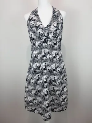 Tommy Hilfiger Women Size 12 Halter Dress Black White Floral Cotton Midi‎ thumbnail 12