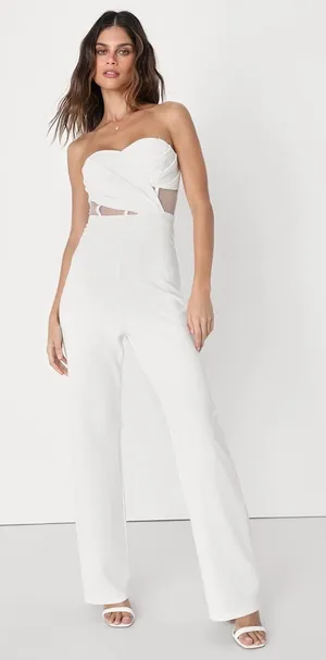 NWT Lulus Surely Stunning Ivory Strapless Bustier Jumpsuit Cut Out Elegant Sz XS thumbnail 1