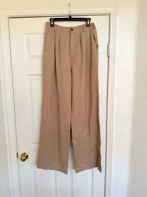 Reformation Mason Wide-Leg‎ High-Rise Trousers Pants in Beige Tan Size 8 thumbnail 4